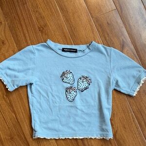 Girls/ Women Blue Strawberry Crop T-Shirt